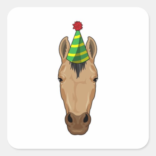 Paarden met pet van een partij vierkante sticker (Voorkant)