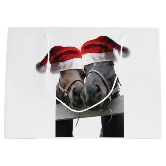 Paarden met Petten van de kerstman Large Cadeautasje (Voorkant)