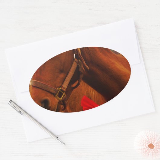 Paarden met rode poot ovale sticker (Envelop)