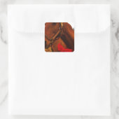 Paarden met rode poot vierkante sticker (Tas)