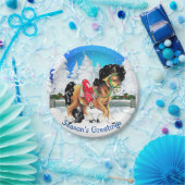 Paarden met rode zadelwintersceen papieren bordje (Feest)