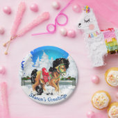 Paarden met rode zadelwintersceen papieren bordje (Feest)