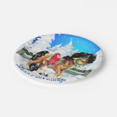 Paarden met rode zadelwintersceen papieren bordje (Gekanteld)