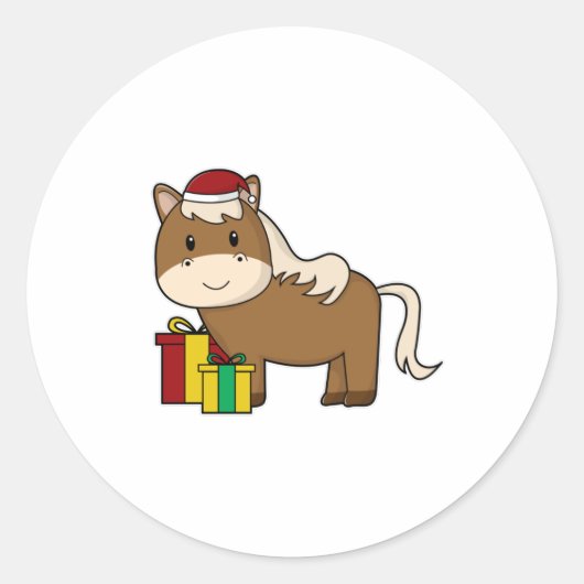 Paarden met Santa hat & Gifts Ronde Sticker (Voorkant)