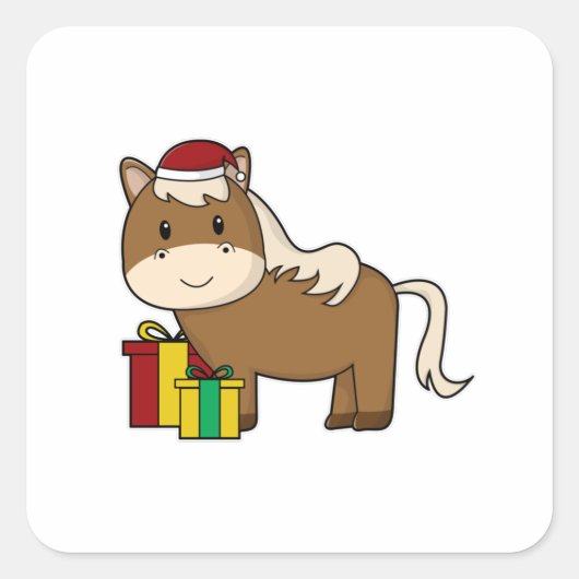 Paarden met Santa hat & Gifts Vierkante Sticker (Voorkant)