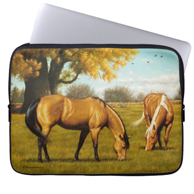 Paarden met valkleuren laptop neopreen cover laptop sleeve (Voorkant)