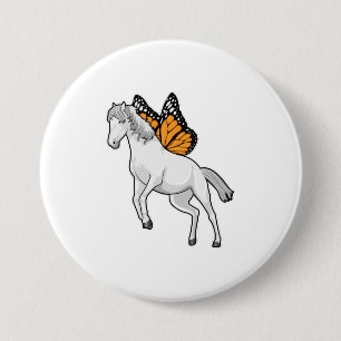 Paarden met vlinder ronde button 7,6 cm