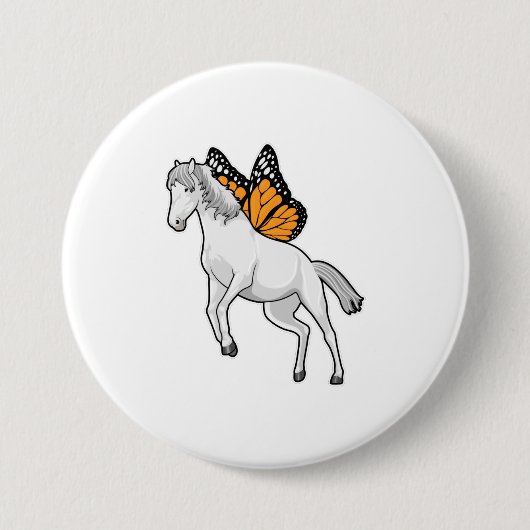 Paarden met vlinder ronde button 7,6 cm (Voorkant)
