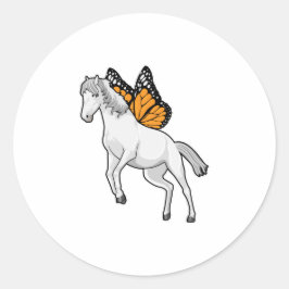 Paarden met vlinder ronde sticker