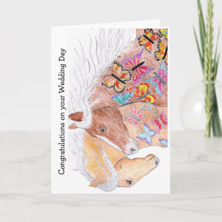 Paarden met vlinders op Trouwdag Kaart