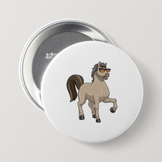 Paarden met zonnebril ronde button 7,6 cm (Voorkant /achterkant)