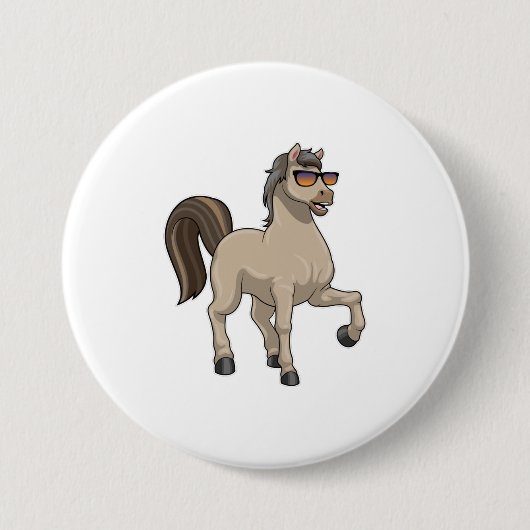 Paarden met zonnebril ronde button 7,6 cm (Voorkant)