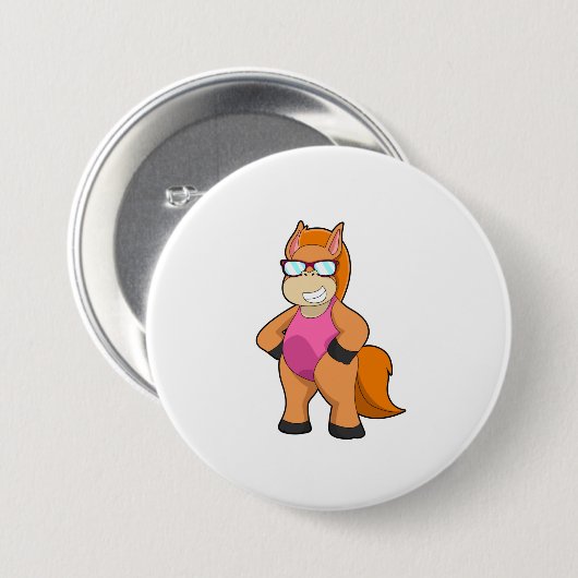 Paarden met zonnebril ronde button 7,6 cm (Voorkant /achterkant)