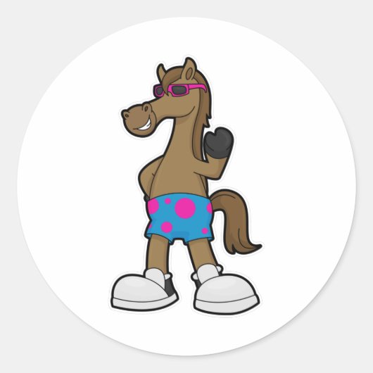 Paarden met zonnebril ronde sticker (Voorkant)