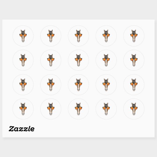 Paarden met zonnebril ronde sticker (Vel)