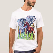 Paarden Moeder Baby grasveld T-shirt (Voorkant)
