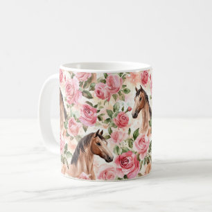 Paarden Mooie Roze Rozen Bloemstuk   Koffiemok