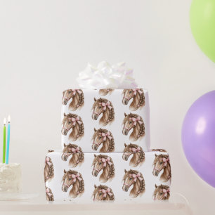 Paarden Mooie Roze Strikken Verjaardag Cadeaupapier
