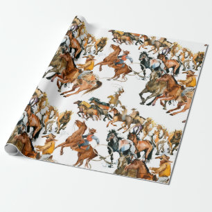 Paarden naadloos lopen. Amerikaanse cowboy. Cadeaupapier