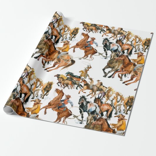Paarden naadloos lopen. Amerikaanse cowboy. Cadeaupapier (Uitgerold)