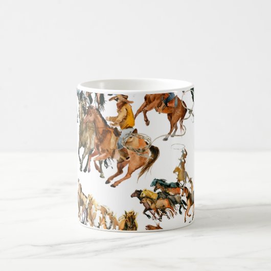 Paarden naadloos lopen. Amerikaanse cowboy. Koffiemok (Center)