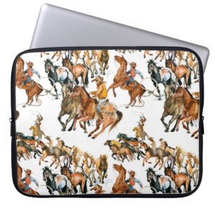 Paarden naadloos lopen. Amerikaanse cowboy. Laptop Sleeve