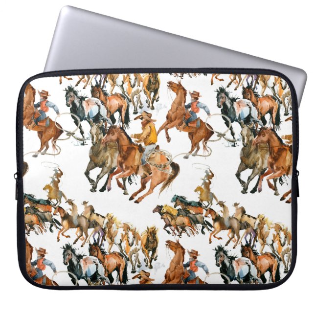 Paarden naadloos lopen. Amerikaanse cowboy. Laptop Sleeve (Voorkant)