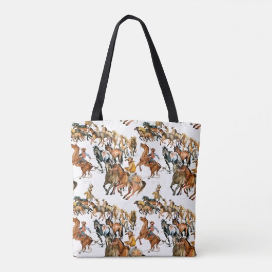 Paarden naadloos lopen. Amerikaanse cowboy. Tote Bag (Achterkant)