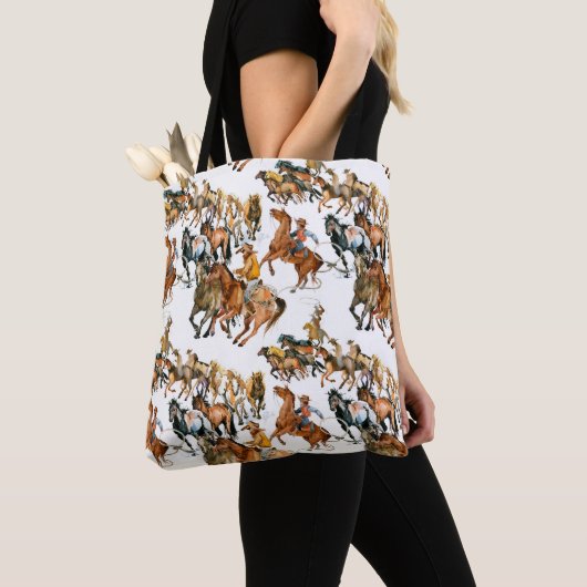 Paarden naadloos lopen. Amerikaanse cowboy. Tote Bag (Dichtbij)