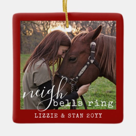 Paarden Neigh Bells Ring Persoonlijke foto Keramisch Ornament (Voorkant)
