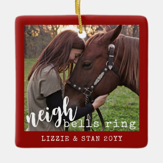 Paarden Neigh Bells Ring Persoonlijke foto Keramisch Ornament (Voorkant)