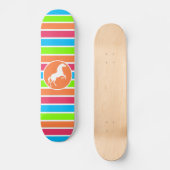 Paarden; Neon Oranje roze blauwe strepen Skateboard (Voorkant)
