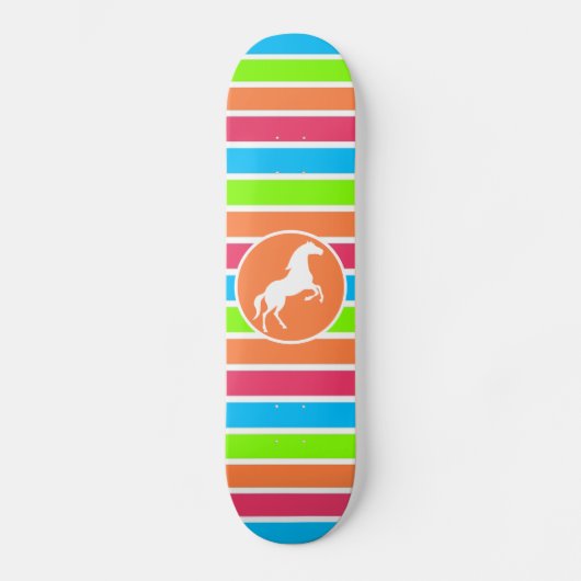 Paarden; Neon Oranje roze blauwe strepen Skateboard (Voorkant)