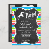Paarden; Neon Oranje roze blauwe strepen Uitnodiging Briefkaart (Voorkant / Achterkant)
