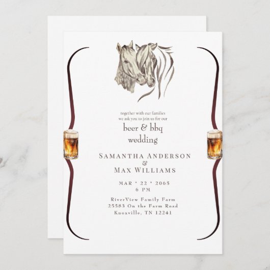 Paarden Nuzzling Bier & BBQ bruiloft uitnodiging (Voorkant / Achterkant)