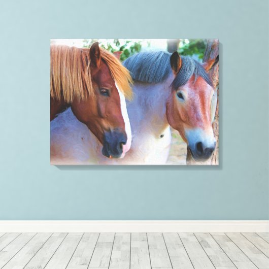 Paarden Olieverfschilderij Canvas Afdruk (Insitu (Houten vloer))