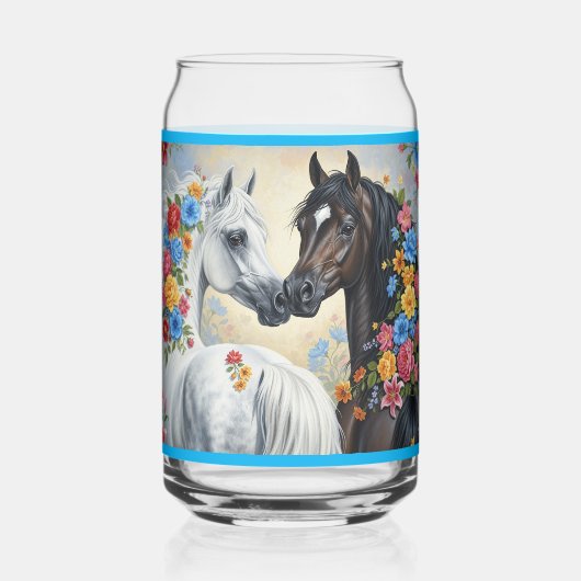 Paarden omlijst met bloemen blikvorm glas (Achterkant)