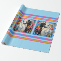 Paarden omlijst met bloemen inpakpapier