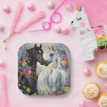 Paarden omlijst met bloemen papieren borden