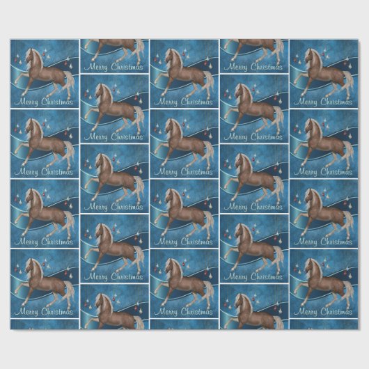 Paarden op blauw met sparkle-siervoorwerpen cadeaupapier (Vlak)