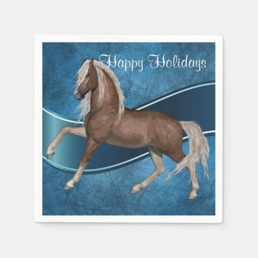 Paarden op blauw vakantiepapier Borden Servetten (Voorkant)