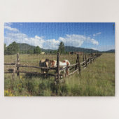 Paarden op de foto van de gespleten spoorstaafkop legpuzzel (Horizontaal)