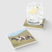 Paarden op de heuvelhelling stenen onderzetter (Zijkant)