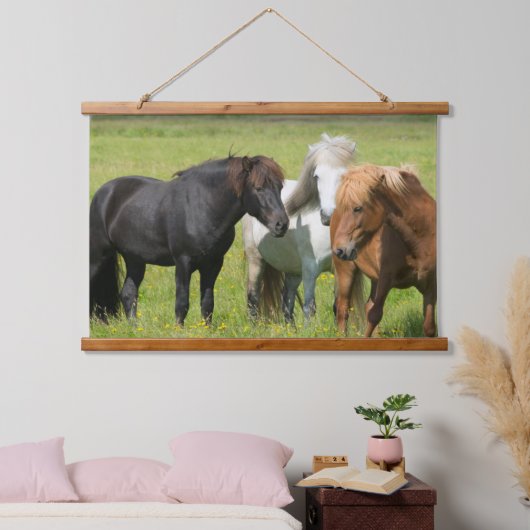 Paarden op de Ranch, Zuid-IJsland Hangend Wandkleed (Slaapkamer)