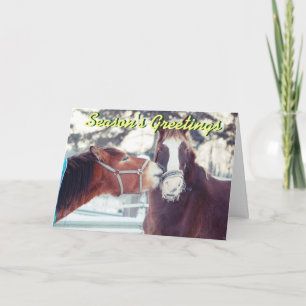 Paarden op de sneeuwkerstkaart feestdagen kaart