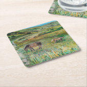 Paarden op de weide kartonnen onderzetters (Schuin)