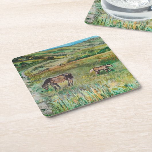 Paarden op de weide kartonnen onderzetters (Schuin)