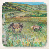 Paarden op de weide kartonnen onderzetters (Voorkant)