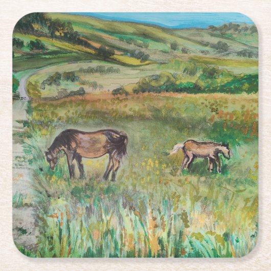 Paarden op de weide kartonnen onderzetters (Voorkant)