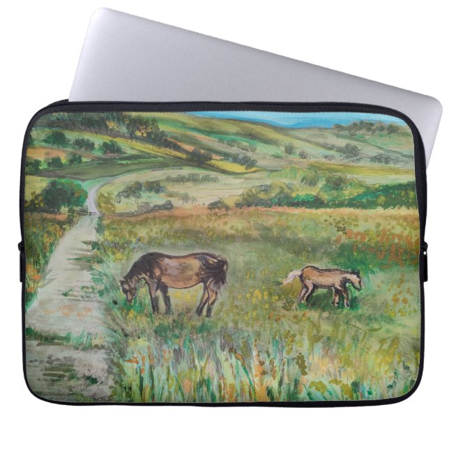 Paarden op de weide laptop sleeve (Voorkant)